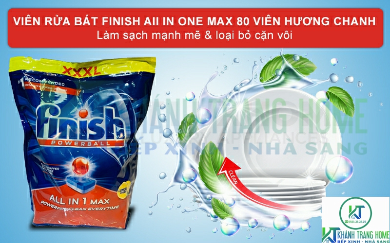 Giới thiệu về viên rửa chén Finish All in one max 80 viên hương chanh