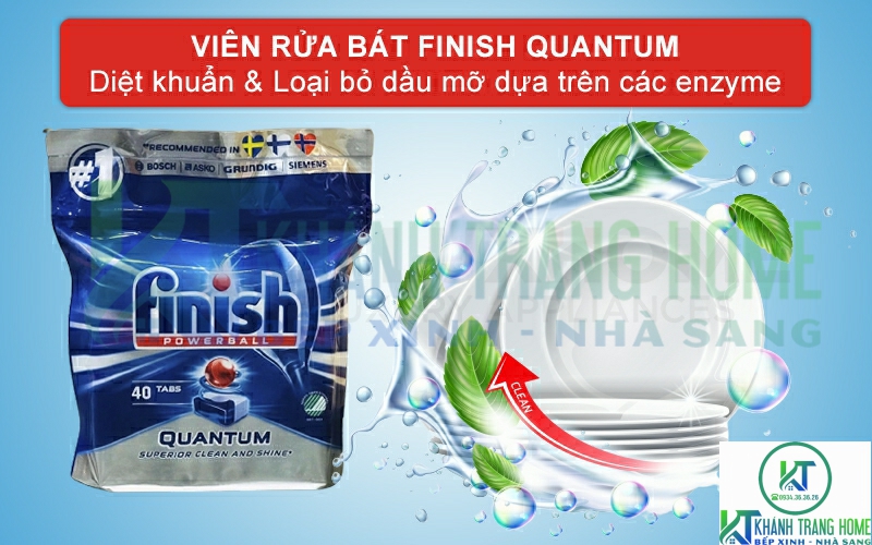 Viên rửa chén bát Finish Quantum 40 viên đánh bay mọi vết bẩn dầu mỡ và cứng đầu.