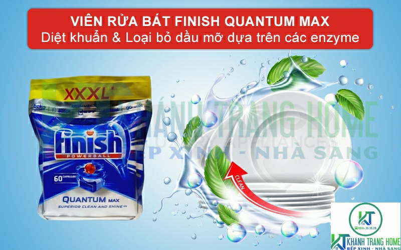 Viên rửa chén bát Finish Quantum Max 60 viên đánh bay vết bẩn dầu mỡ và bảo vệ đồ dụng nhà bếp hiệu quả