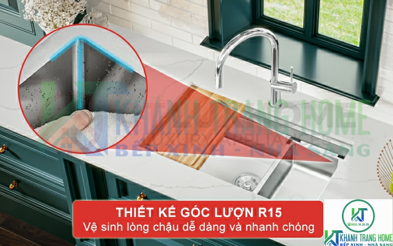 Góc lượn R15 trong lòng chậu rửa bát Workstation - Undermount Sink KN7644SU