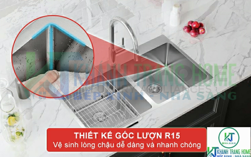 Lòng chậu bo góc R15 dễ dàng vệ sinh nhanh chóng