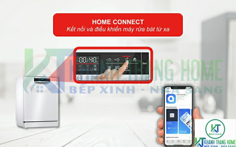 Công nghệ Home Connect cho phép người dùng kết nối và điều khiển máy rửa bát từ xa.