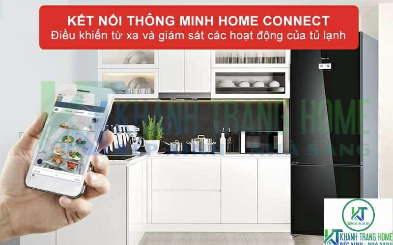 Ứng dụng Home Connect thiết bị tủ lạnh Bosch KGN56LB40O được kết nối với điện thoại di động