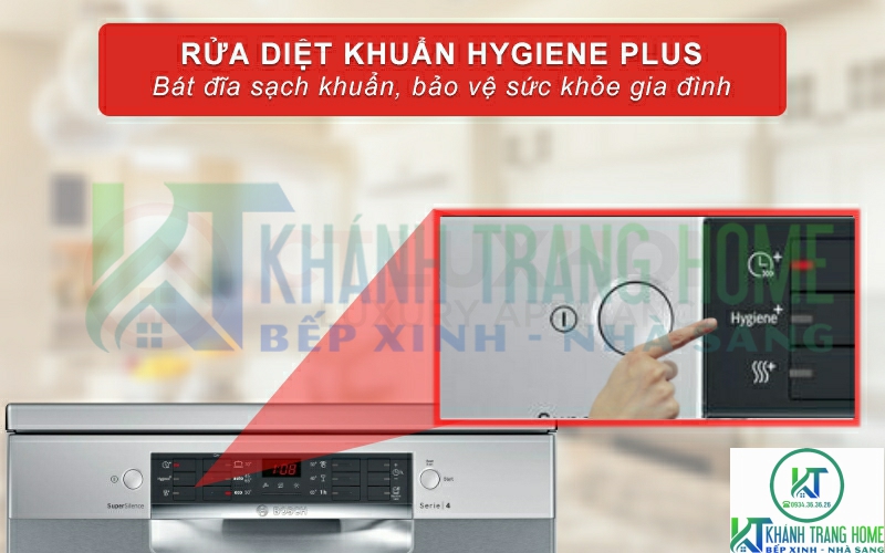 Chức năng Hygiene Plus trên máy rửa bát Bosch SMS46II04E Serie 4 mang lại hiệu quả diệt khuẩn tối đa