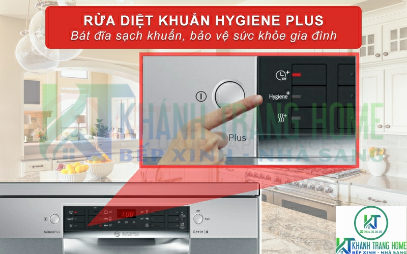 Chức năng Hygiene Plus trên máy rửa bát Bosch SMS46KI01E Serie 4 mang lại hiệu quả diệt khuẩn tối đa