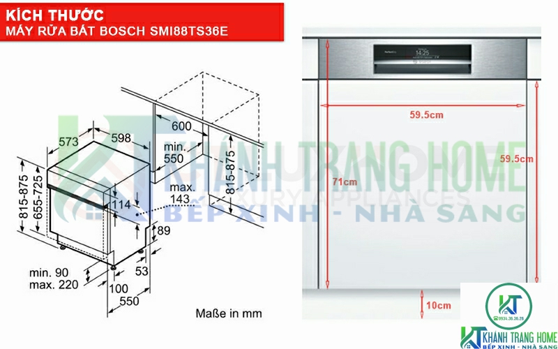 Kích thước máy rửa bát Bosch SMI88TS36E serie 8 dễ dàng vận chuyển và lắp đặt