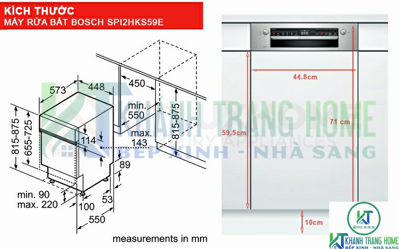 Kích thước nhỏ gọn của máy rửa bát Bosch SPI2HKS59E phù hợp với các không gian cần tối ưu diện tích