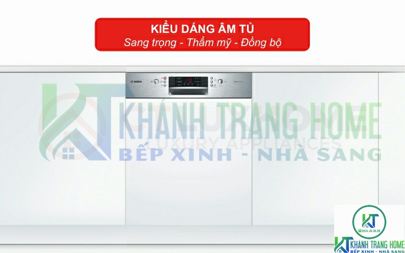 Kiểu dáng bán âm của máy rửa bát Bosch SMI46IS03E mang đến sự sang trọng, thẩm mỹ cho gian bếp