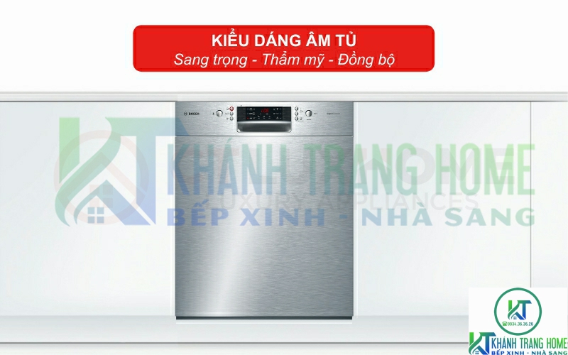 Kiểu dáng bán âm của máy rửa bát Bosch SMU46GS01E mang đến sự sang trọng, thẩm mỹ cho gian bếp