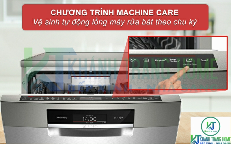 Vệ sinh máy rửa bát Bosch SMS8YCI03E tự động với tính năng Machine Care