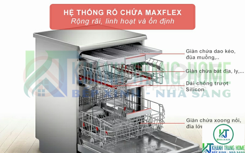 Hệ thống rổ chứa MaxFlex rộng rãi, linh hoạt và ổn định.