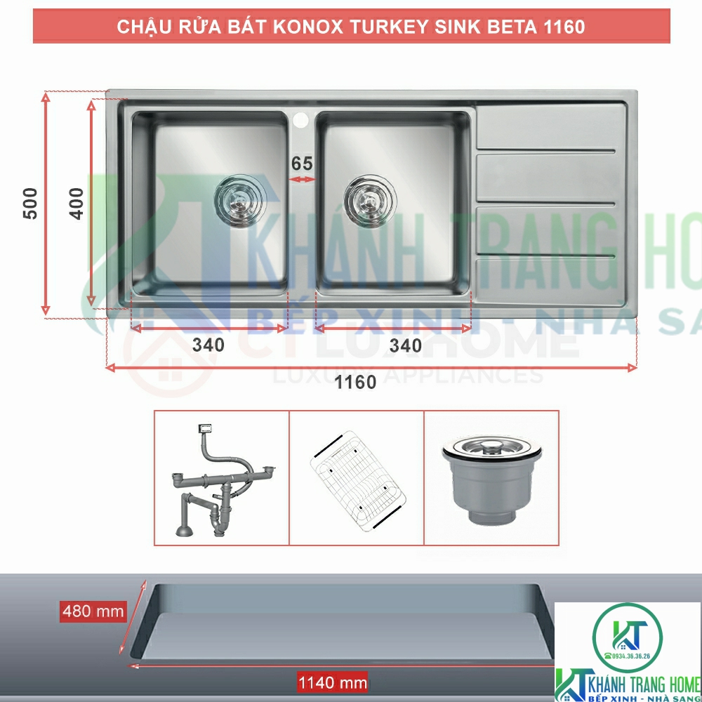 CHẬU RỬA CHÉN BÁT KONOX TURKEY BETA 1160