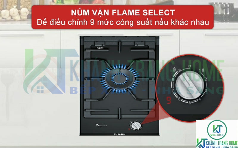 Núm vặn FlameSelect giúp điều chỉnh 9 mức công suất một cách dễ dàng.
