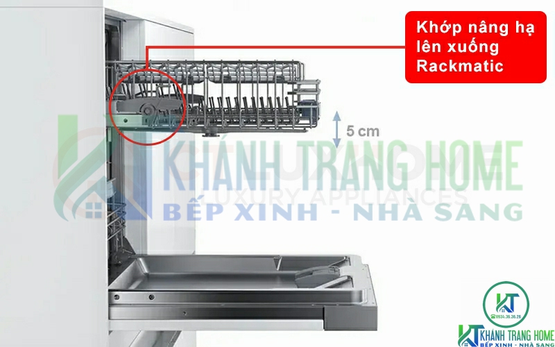 Khớp nâng hạ Rackmatic giúp di chuyển khay rửa trong máy rửa bát Bosch SMI6ZCS07E