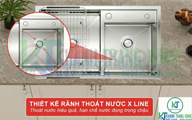 Thiết kế của chậu Overmount Sink KN8245DO còn có rãnh thoát nước X-line.