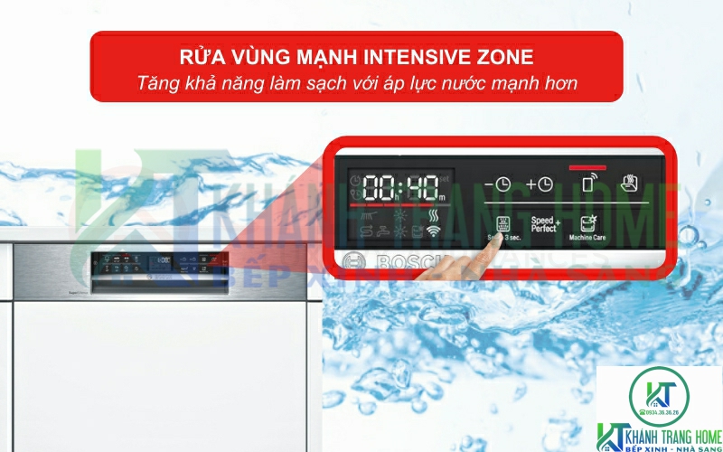 Tính năng IntensiveZone tăng áp lực rửa giàn dưới cùng của Máy rửa bát Bosch SMI6ECS57E serie 6