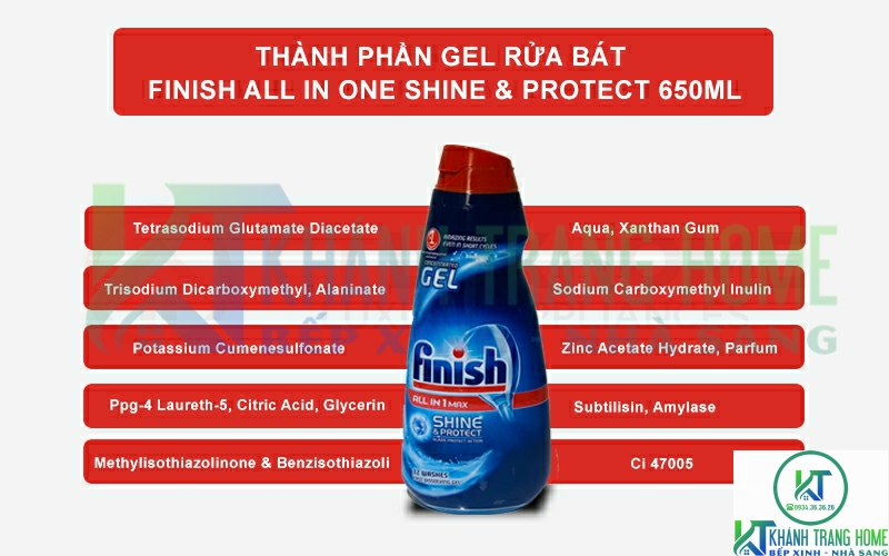 Thành phần của Gel rửa bát All in one Shine & Protect 650ml