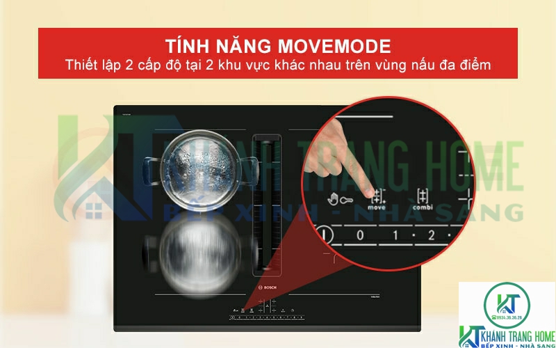 Thiết lập MoveMode với 2 mức công suất khác nhau trên 2 vị trí tại vùng nấu đa điểm.
