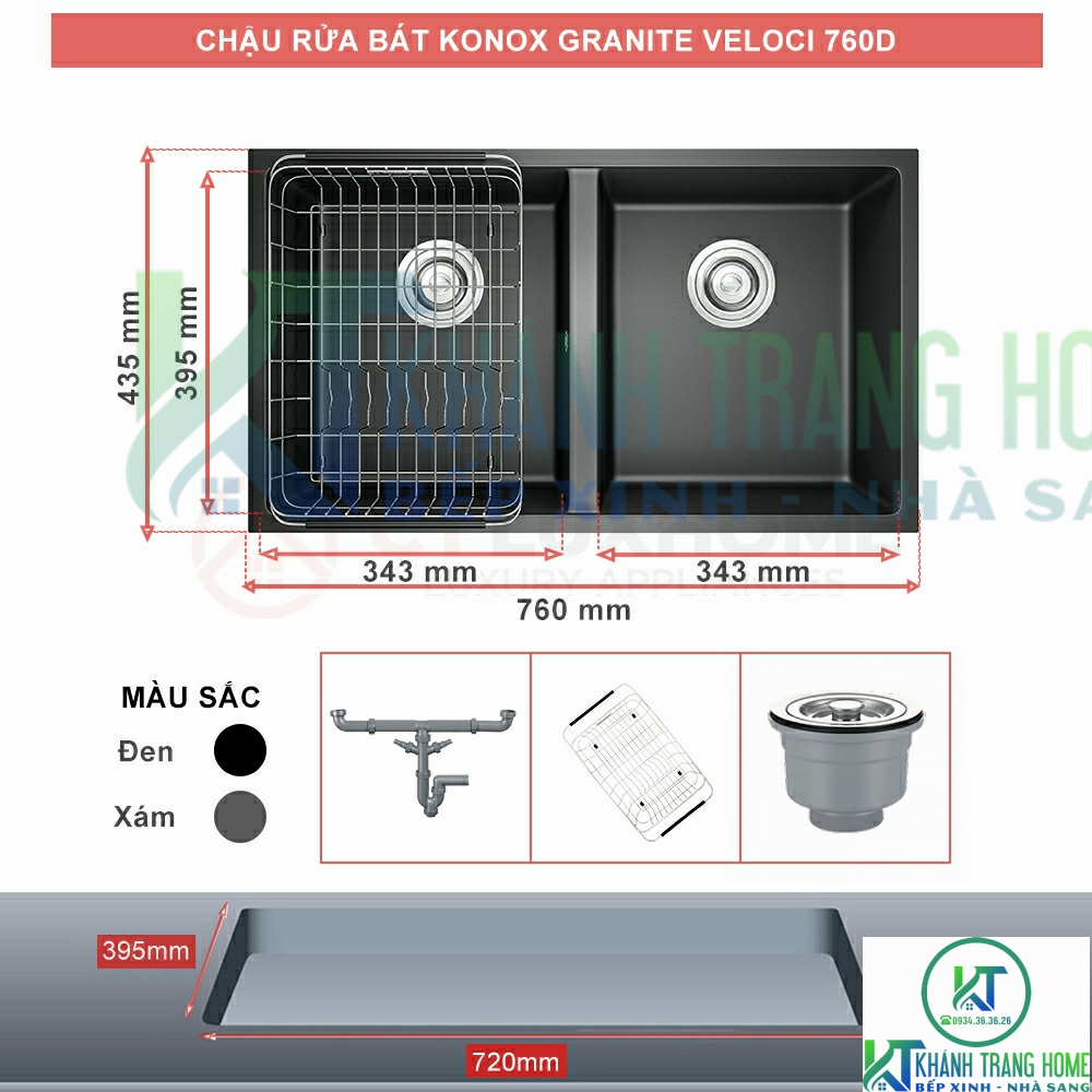 CHẬU RỬA CHÉN BÁT KONOX GRANITE VELOCI 760D