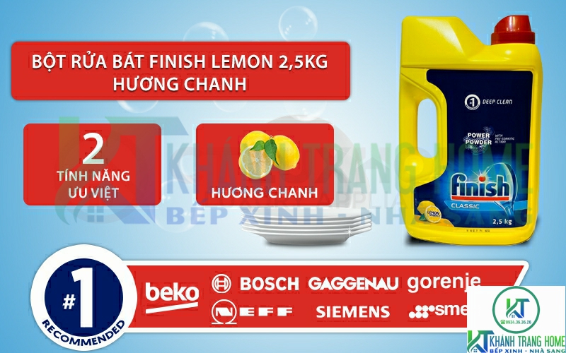 Tính năng vượt trội của bột rửa bát Finish Lemon 2,5 kg hương chanh