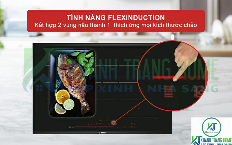 Kết hợp 2 vùng nấu thành một vùng nấu lớn với tính năng FlexInduction.