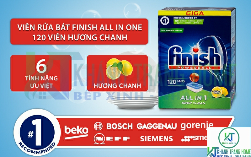 Tính năng vượt trội của viên rửa bát Finish All in one 120 viên hương chanh