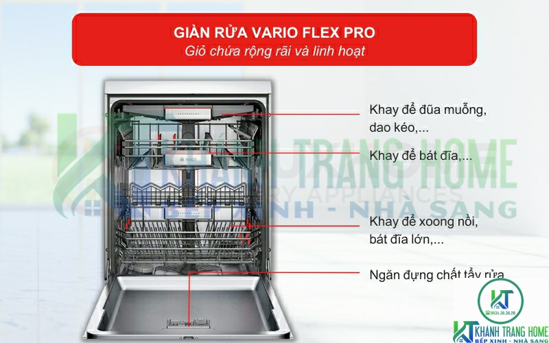 Giàn rửa VarioFlex Pro to, rộng giúp tối ưu được không gian xếp bát
