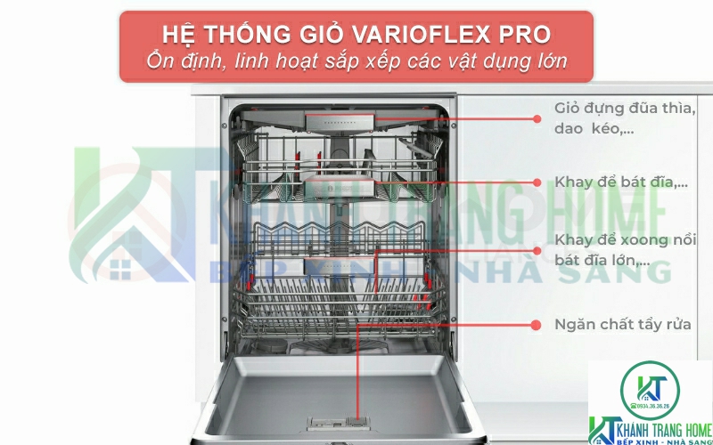 Hệ thống giỏ chứa VarioFlex Pro giúp không gian bên trong máy rộng rãi hơn