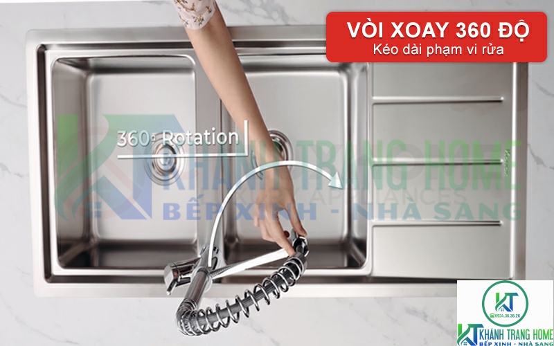 Thân vòi Gusta có khả năng xoay 360 độ kéo dài phạm vi rửa