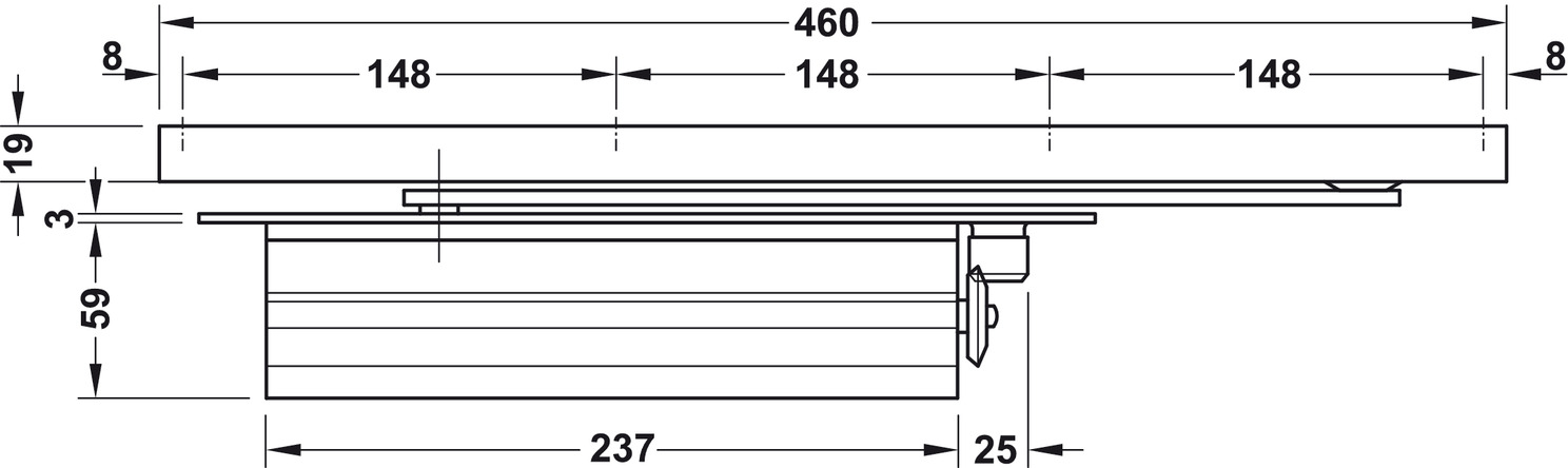 bản vẽ kỹ thuật Cùi chỏ âm Hafele DCL33 80kg có giữ cửa 931.84.269