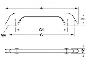 61 12 - Tay nắm tủ Hafele, Chrome bóng 212x30mm 106.61.214