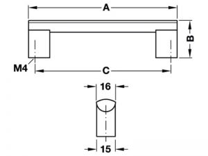 74 3 - Tay nắm tủ Hafele, màu bạc 140x36mm 110.74.922