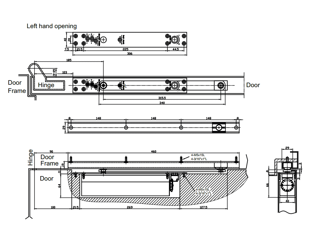 bản vẽ kỹ thuật Tay co thuỷ lực âm 130kg Hafele DCL33A