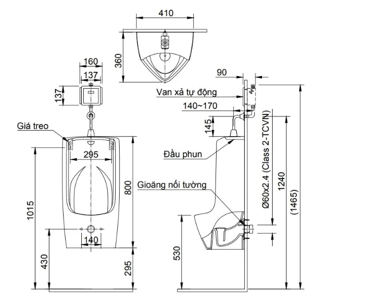 Bồn Tiểu Nam INAX AU-411V Treo Tường Men Chống Bám Bẩn