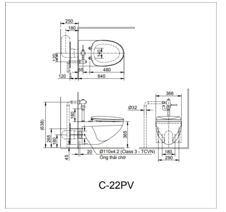 45 Bồn Cầu INAX AC-22PVN Treo Tường Nắp Êm Kèm Van Xả