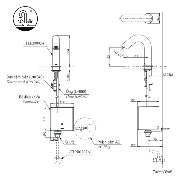 ban-ve-voi-cam-ung-toto Vòi Lavabo TOTO TLE28002A/TLE01502A1/TLN01102A Cảm Ứng Nước Lạnh