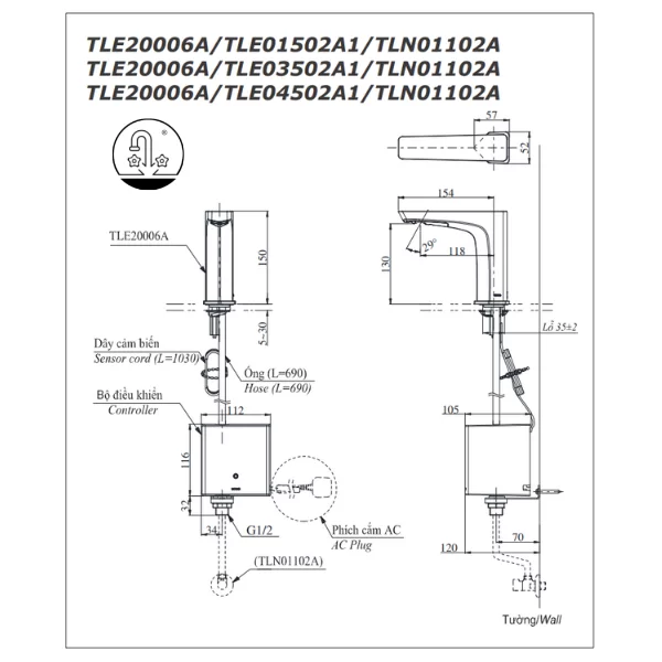 Vòi Lavabo TOTO TLE20006A Cảm Ứng Tự Động