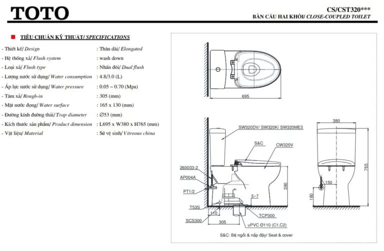 bồn cầu TOTO 2 khối CS320DRT3