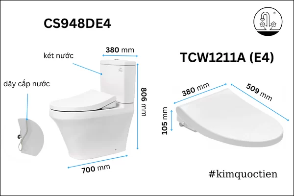 bon-cau-toto-CS948DE4-nap-rua-co-TCW1211A-2-1 Bồn Cầu TOTO CS948DE4#XW 2 Khối Nắp Rửa Cơ TCW1211A
