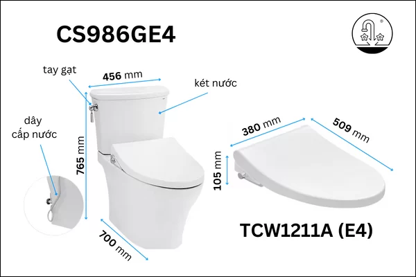 Bồn Cầu TOTO CS986GE4#XW 2 Khối Nắp Rửa Cơ TCW1211A