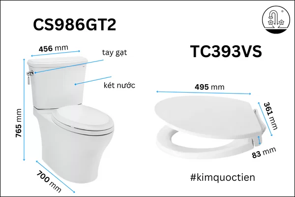 Bồn Cầu TOTO CS986GT2#XW 2 Khối Nắp Đóng Êm TC393VS