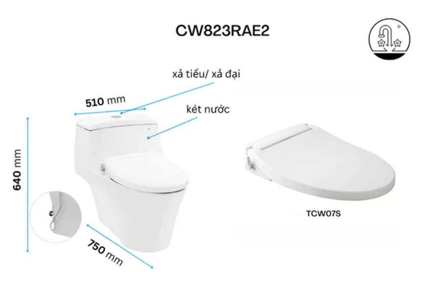 Bồn Cầu TOTO CW823RAE2#W/T53P100VR 1 Khối Nắp Rửa Cơ TCW07S