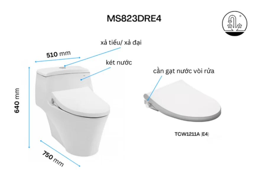 Bồn Cầu TOTO MS823DRE4#XW 1 Khối Nắp Rửa Cơ TCW1211A
