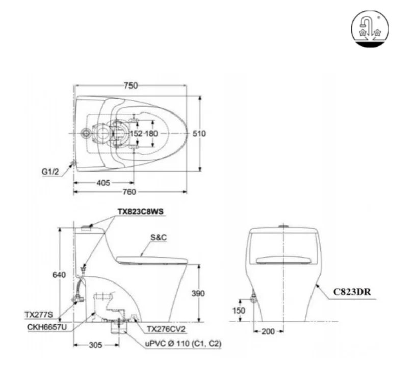 Bồn Cầu TOTO MS823DRE4#XW 1 Khối Nắp Rửa Cơ TCW1211A