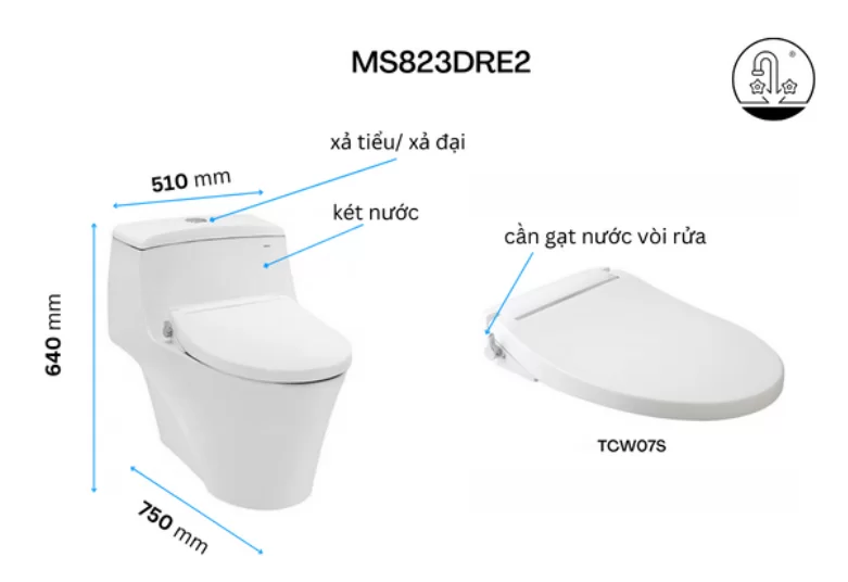Bồn Cầu TOTO MS823DRE2#XW 1 Khối Nắp Rửa Cơ TCW07S