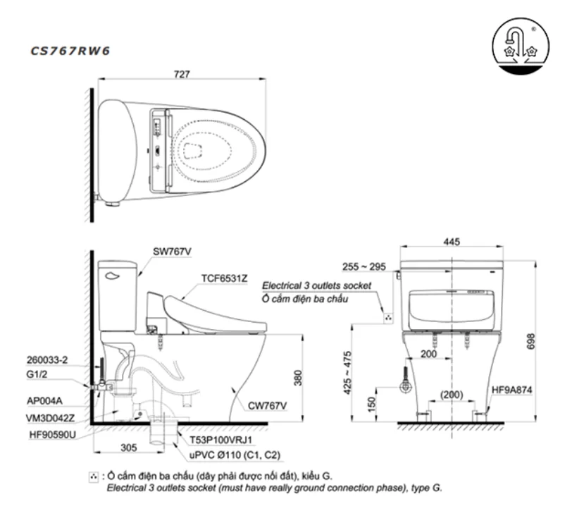 Bồn cầu thông minh TOTO CS767RW6