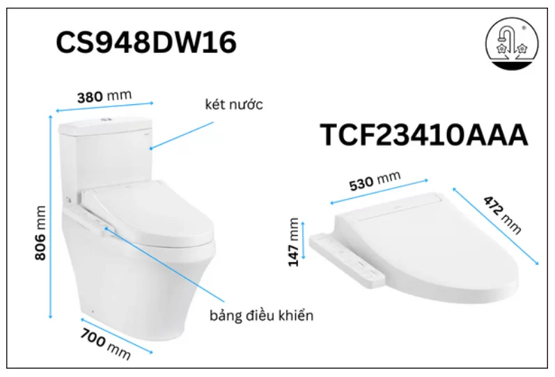 Bồn Cầu Điện Tử TOTO CS948DW16#XW Kèm Nắp Rửa Điện Tử WASHLET Dòng C2 - TCF23410AAA (220V)