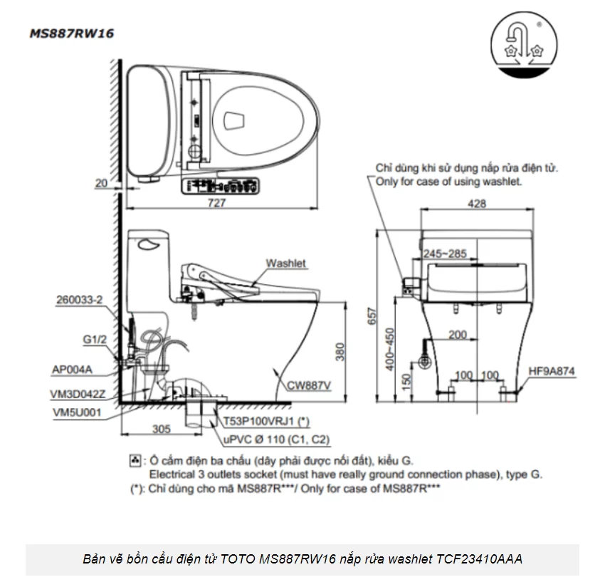 Bồn cầu thông minh TOTO MS887RW16