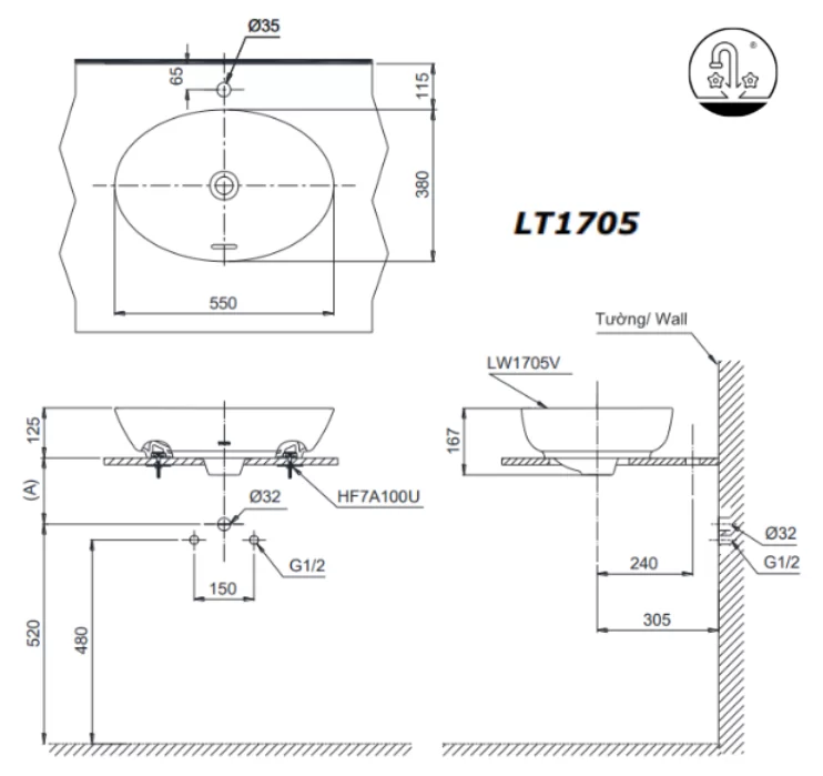 Chậu Rửa Mặt TOTO LT1705#XW Đặt Bàn