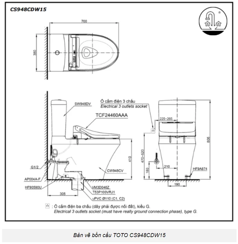 bồn cầu TOTO CS948CDW15